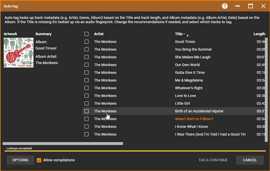 MediaMonkey Auto-Tag dialog