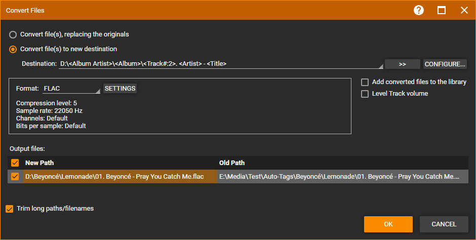 MediaMonkey Convert Format dialog
