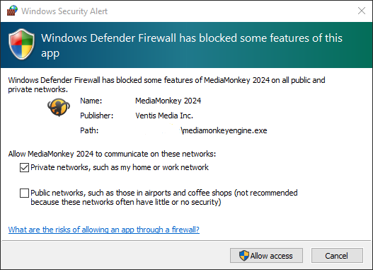 MediaMonkey First Run Windows Defender