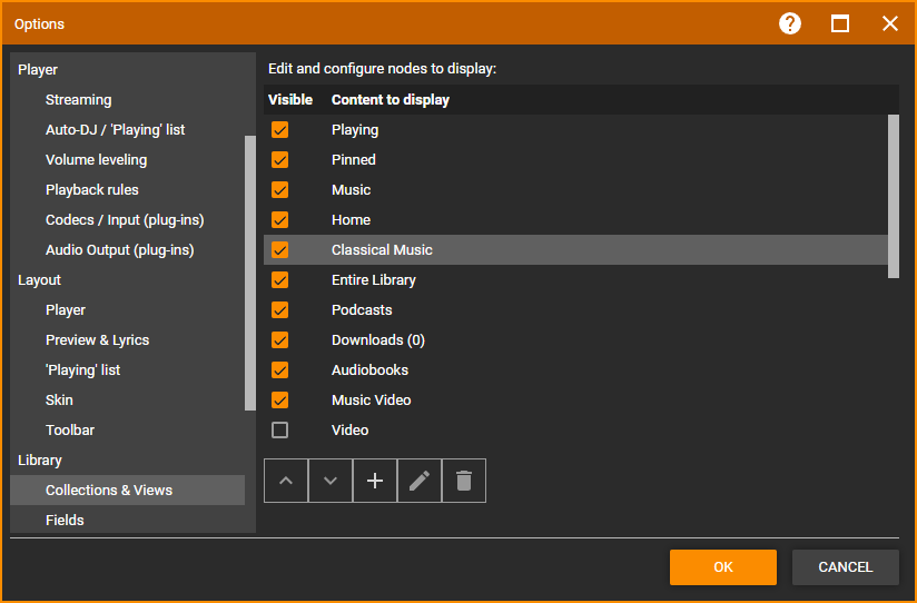 MediaMonkey Options Collections Media Tree Nodes
