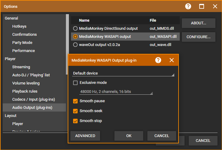 MediaMonkey Options Output
