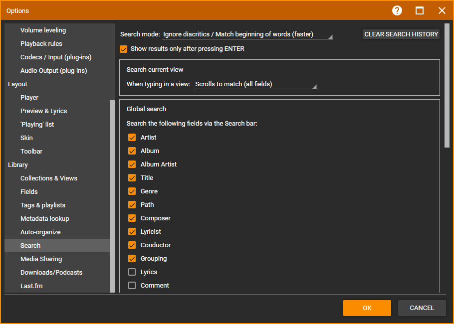 MediaMonkey Options Search