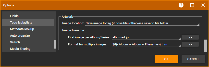 MediaMonkey Tags & Playlist Artwork settings