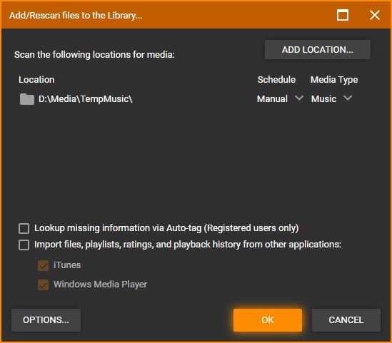 Add/Rescan Files dialog