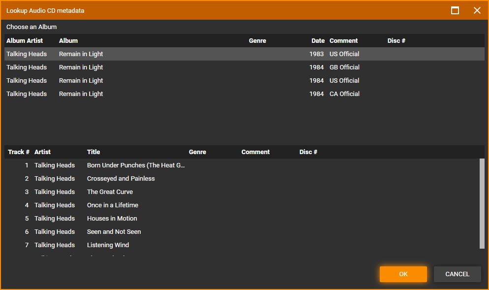 Audio CD Lookup Confirmation