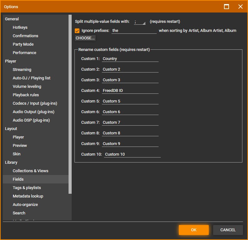 MediaMonkey Options Fields