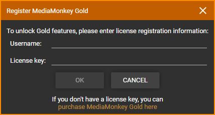 Register MediaMonkey Gold window