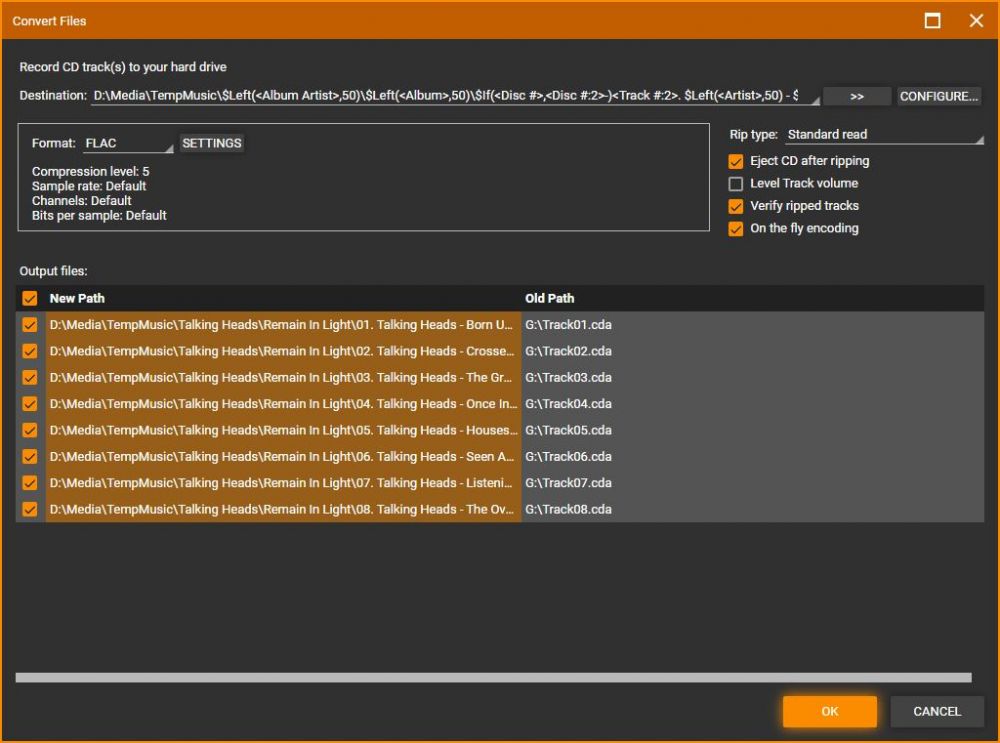 MediaMonkey Audio CD Rip dialog