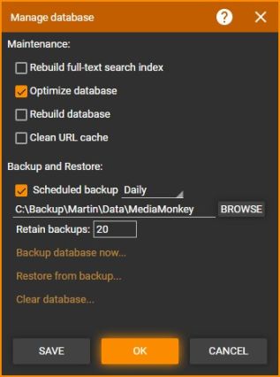 MediaMonkey Manage Database